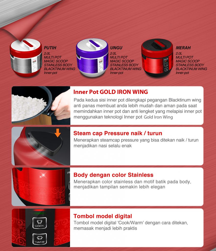 Yong Ma MagicCom Rice Cooker 2L YMC402 / SMC4023 - Merah